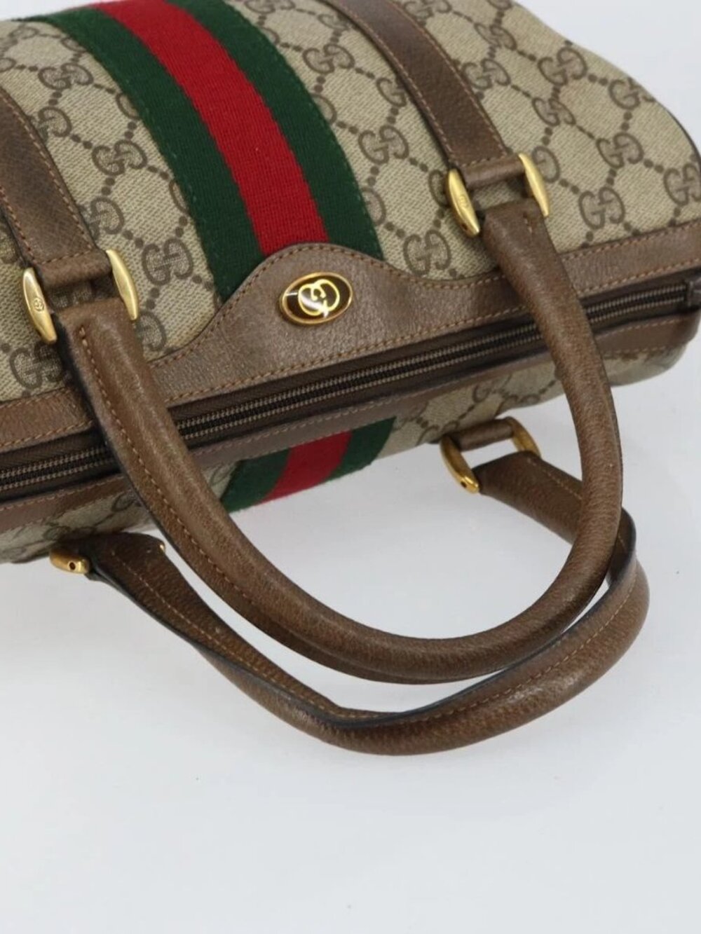 GUCCI GG Supreme Web Sherry Line Boston Bag PVC Beige Gold 40 02 006 Auth gh1505 - Picture 8 of 16